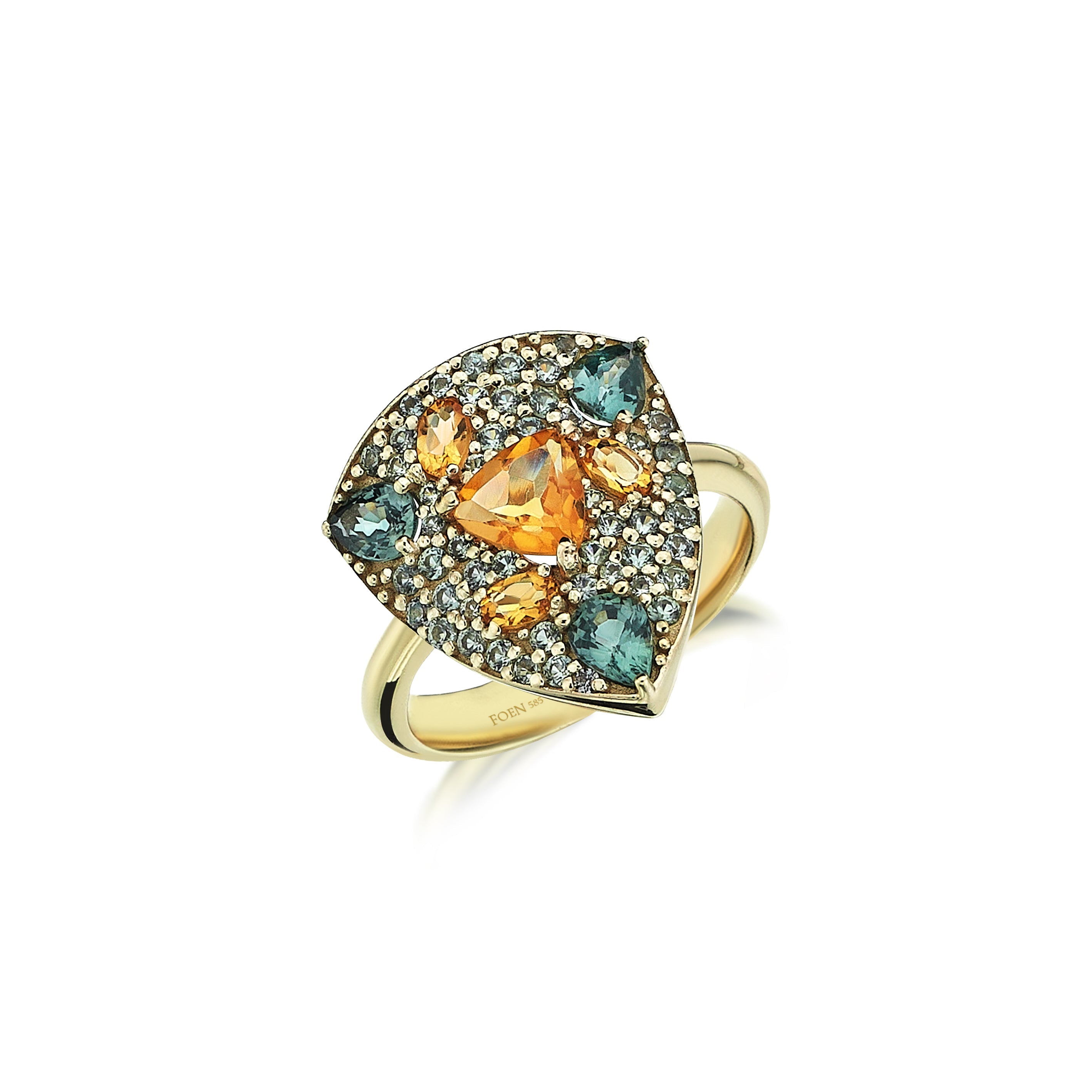 THREA RING WITH GREEN SAPPHIRE & CITRINE